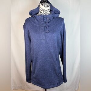 Columbia Fleece Hoodie Women’s XL Blue Pullover Button Neck Soft Cozy Stylish